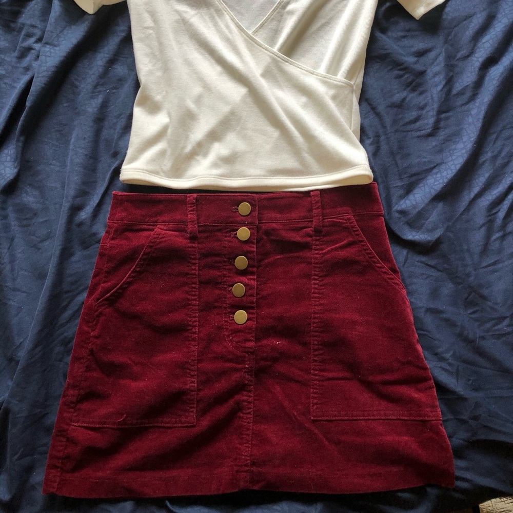 Suede/velvet mini skirt